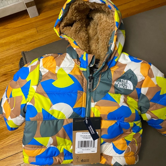 The North Face Other - The North Face Multicolor Patterned/Furry Baby Boy Reversible Jacket Size 0-3 M